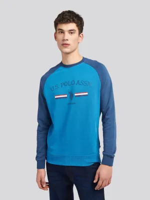 Mens Raglan Rider Crew Neck Sweater in True Blue