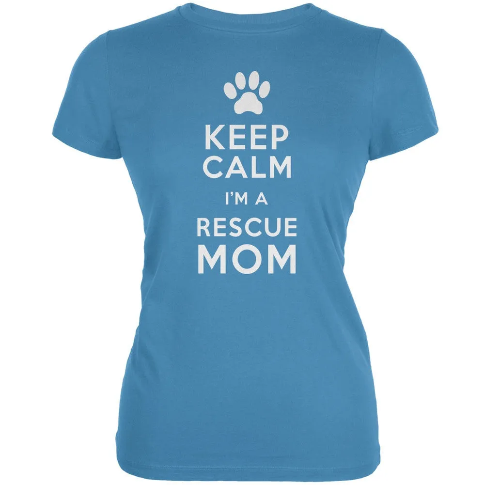 Mother's Day - Dog Keep Calm Rescue Mom Aqua Juniors Soft T-Shirt