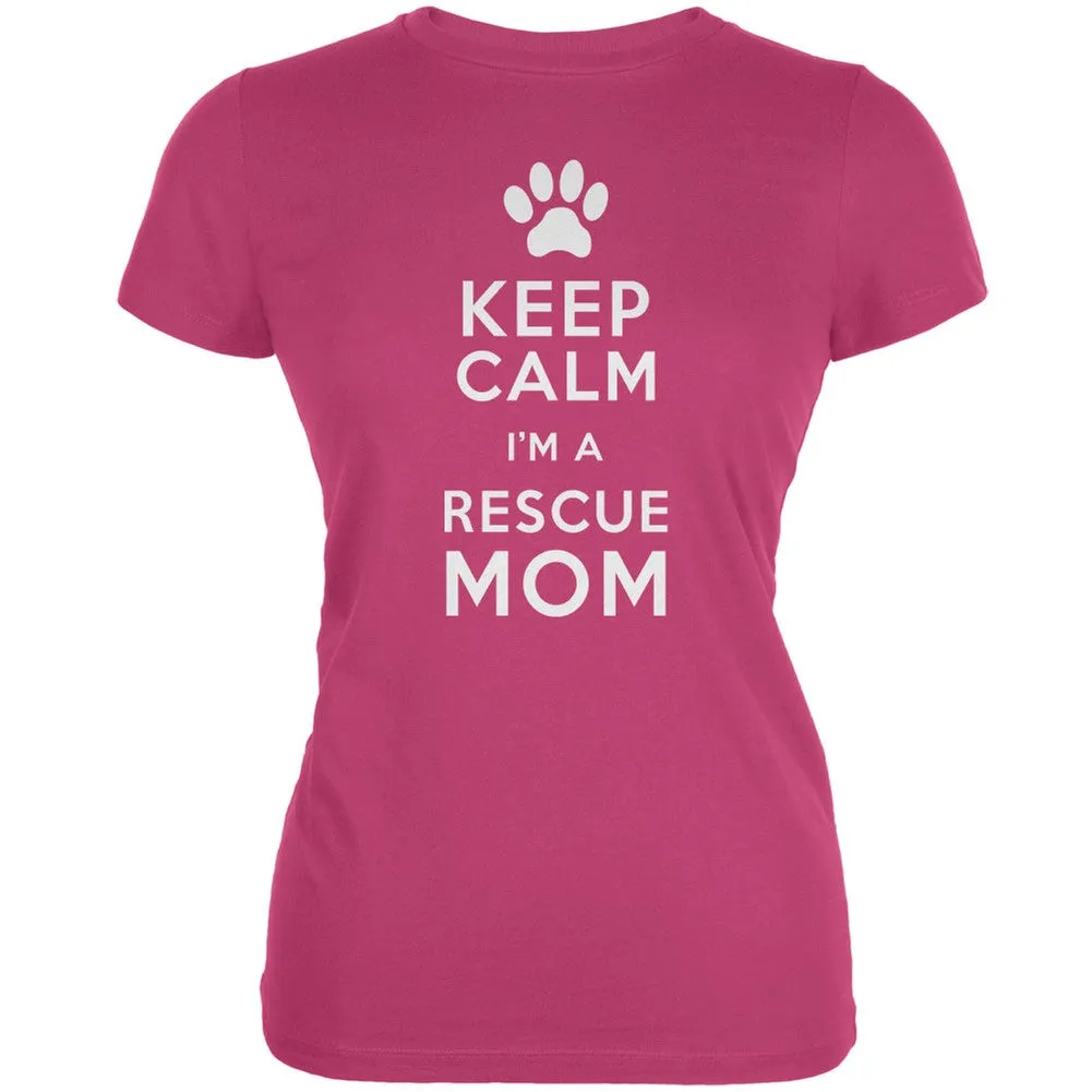 Mother's Day - Dog Keep Calm Rescue Mom Aqua Juniors Soft T-Shirt