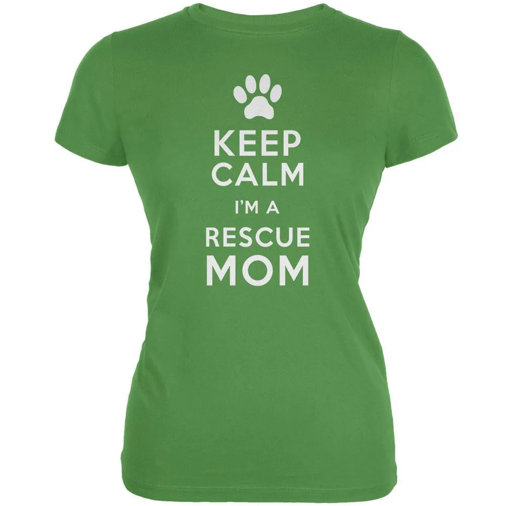 Mother's Day - Dog Keep Calm Rescue Mom Aqua Juniors Soft T-Shirt