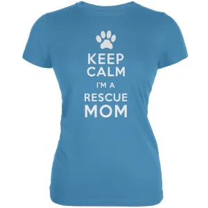 Mother's Day - Dog Keep Calm Rescue Mom Aqua Juniors Soft T-Shirt