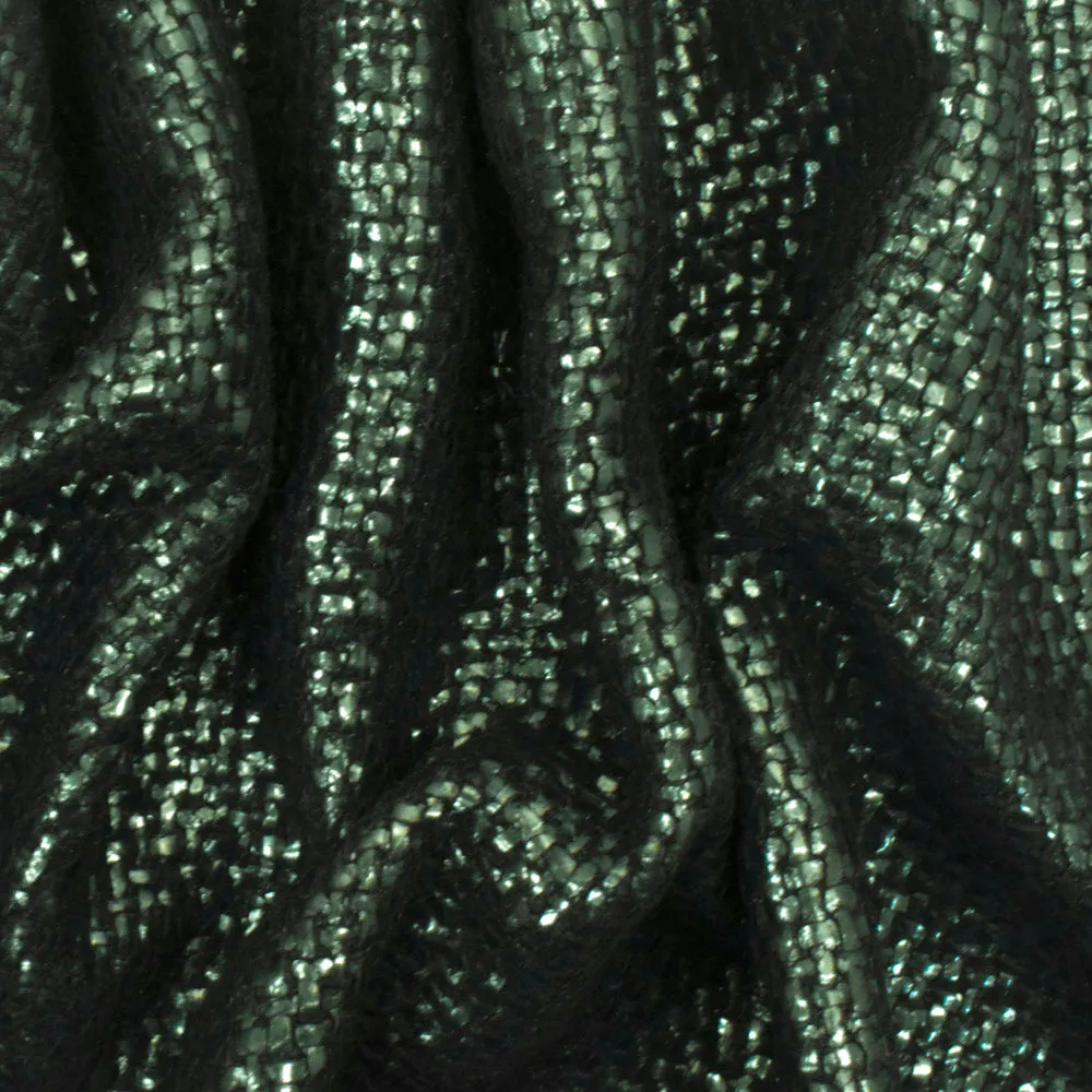 Mysterious Green Famous Designer Metallic Coated Tweed Fabric
