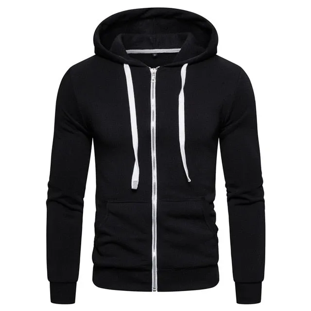 New Autumn Winter Cotton Hoodie Mens Sweatshirts. Solid Hoody Fleece Thick Hoodies. Men Sportswear Zipper Sweatshirts.