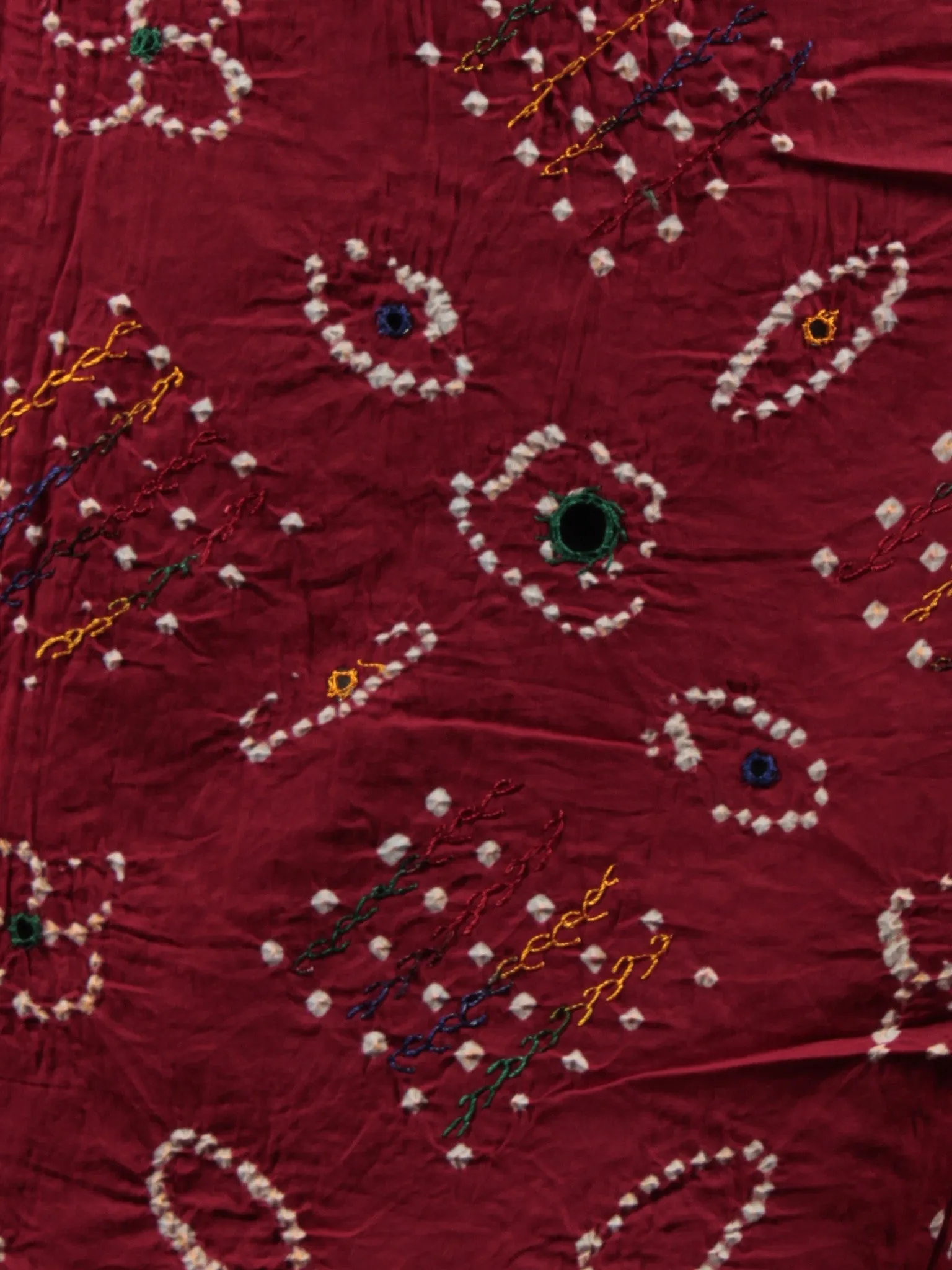 Red Blue White Hand Tie & Dye Bandhej Suit Salwar Dupatta (Set of 3) With Hand Embroidery & Mirror Work - S16281267