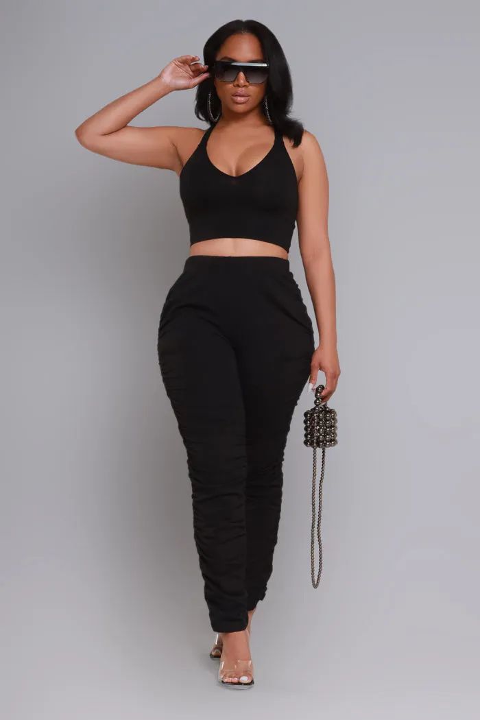 Slammed Cropped Ruched Jogger Set - Black