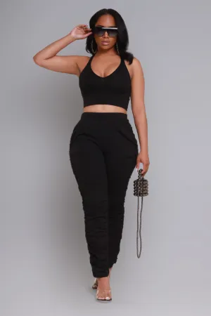 Slammed Cropped Ruched Jogger Set - Black