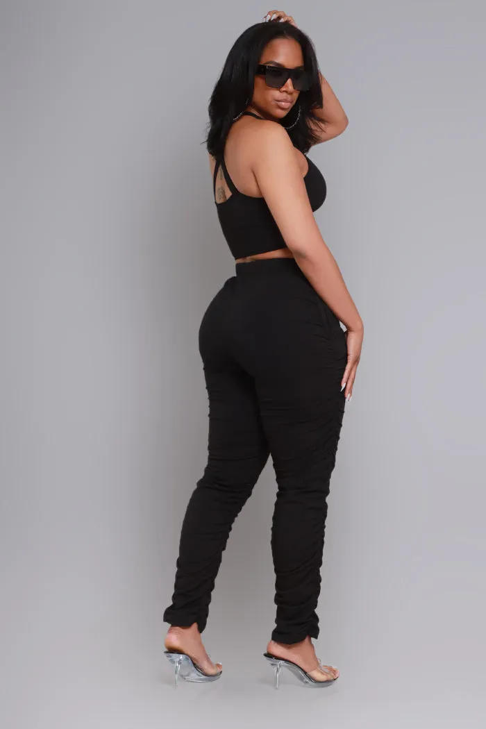 Slammed Cropped Ruched Jogger Set - Black