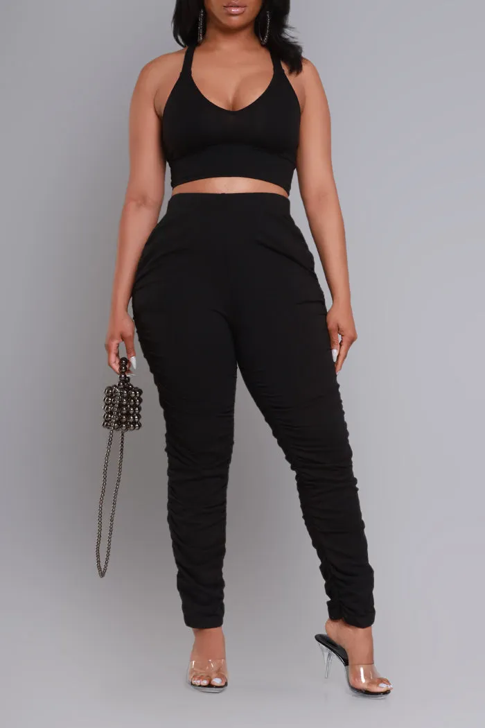 Slammed Cropped Ruched Jogger Set - Black