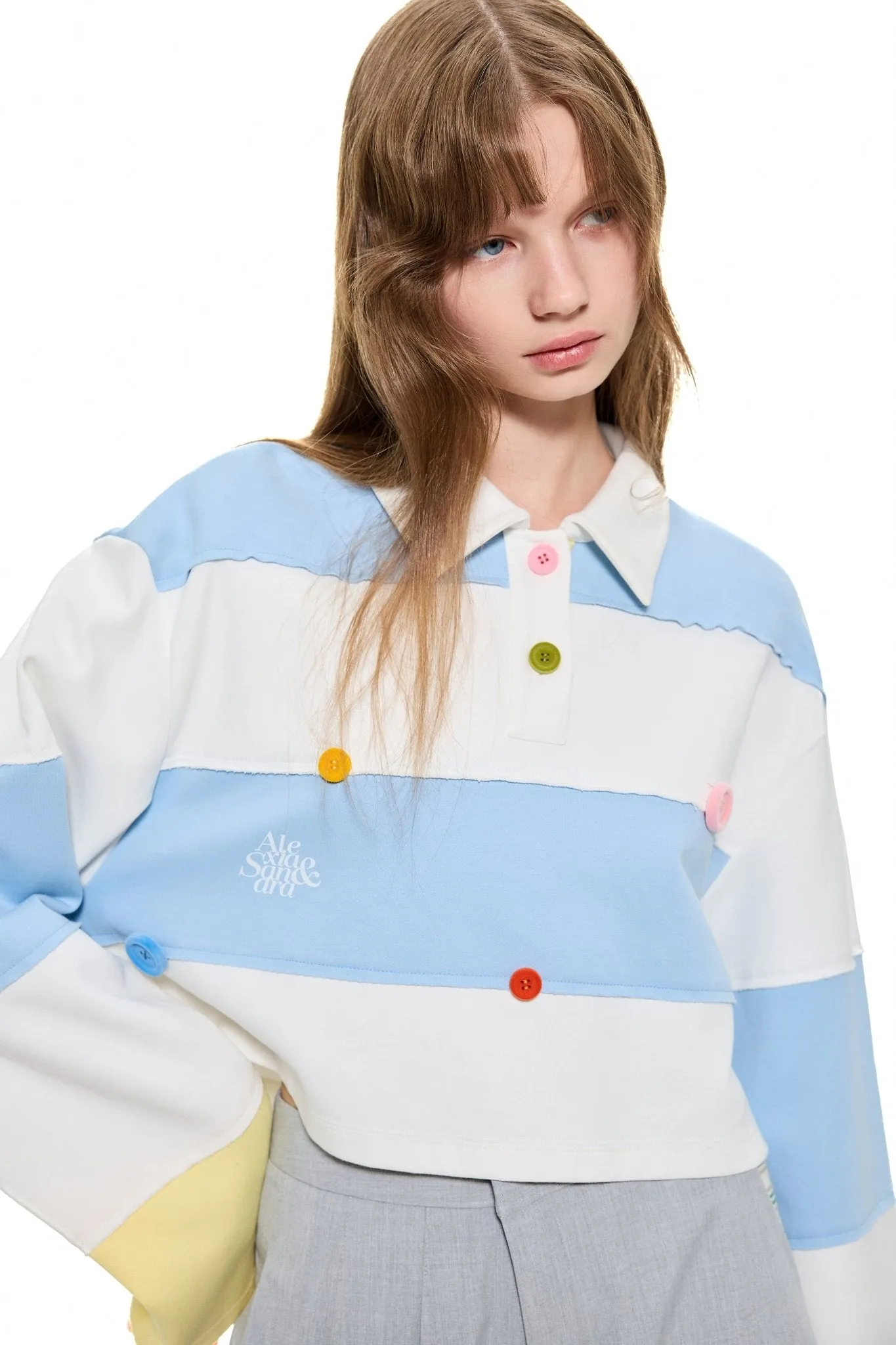 Stripe Button Polo Shirt in Blue And White