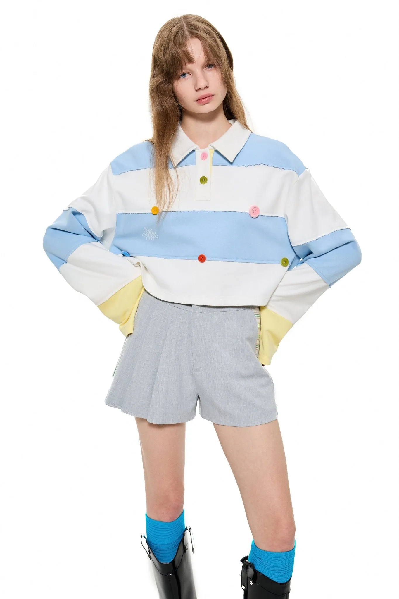 Stripe Button Polo Shirt in Blue And White