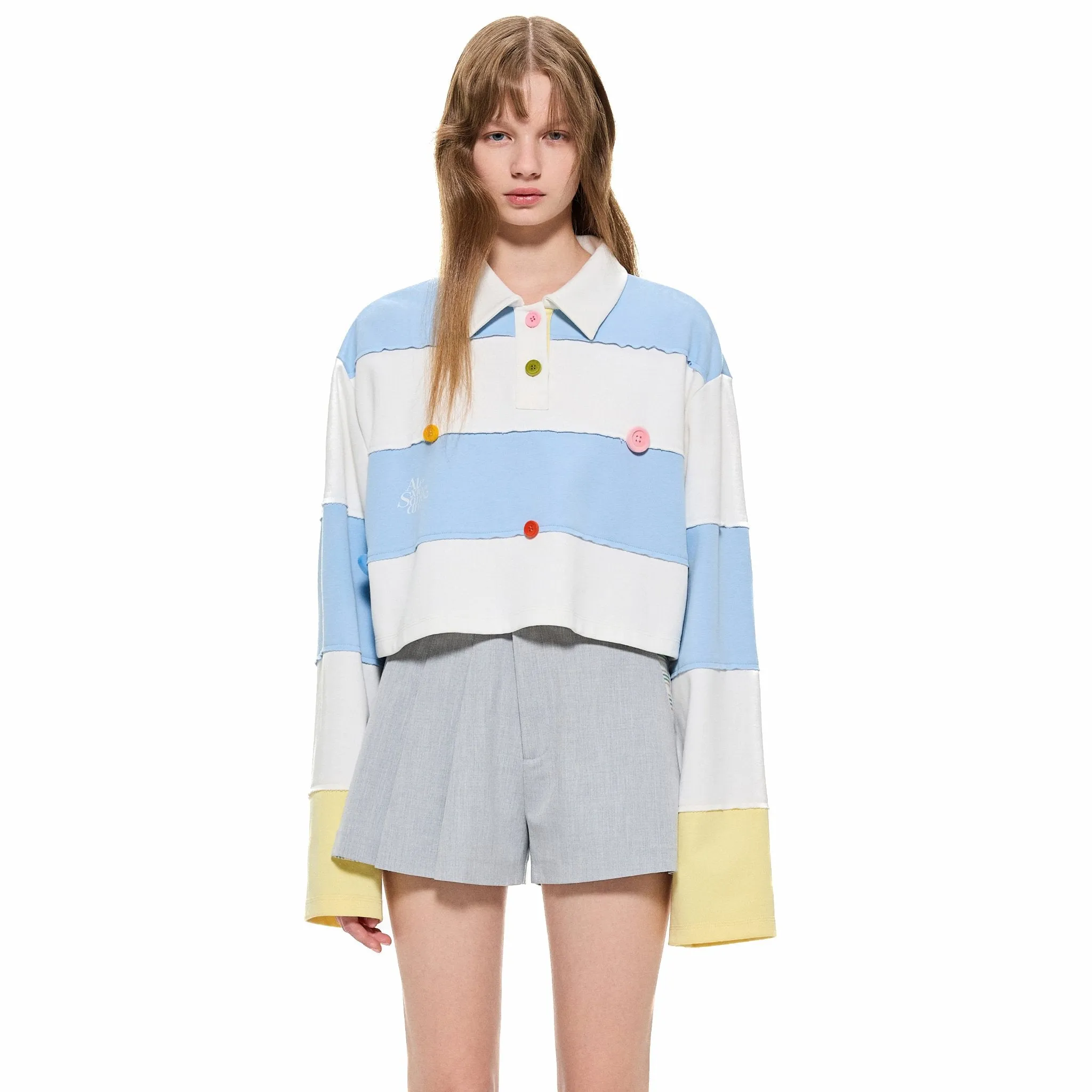 Stripe Button Polo Shirt in Blue And White