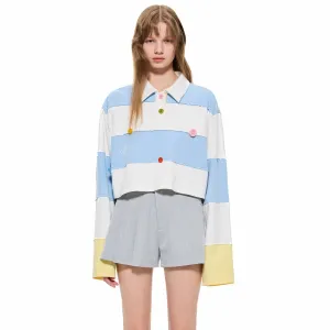 Stripe Button Polo Shirt in Blue And White