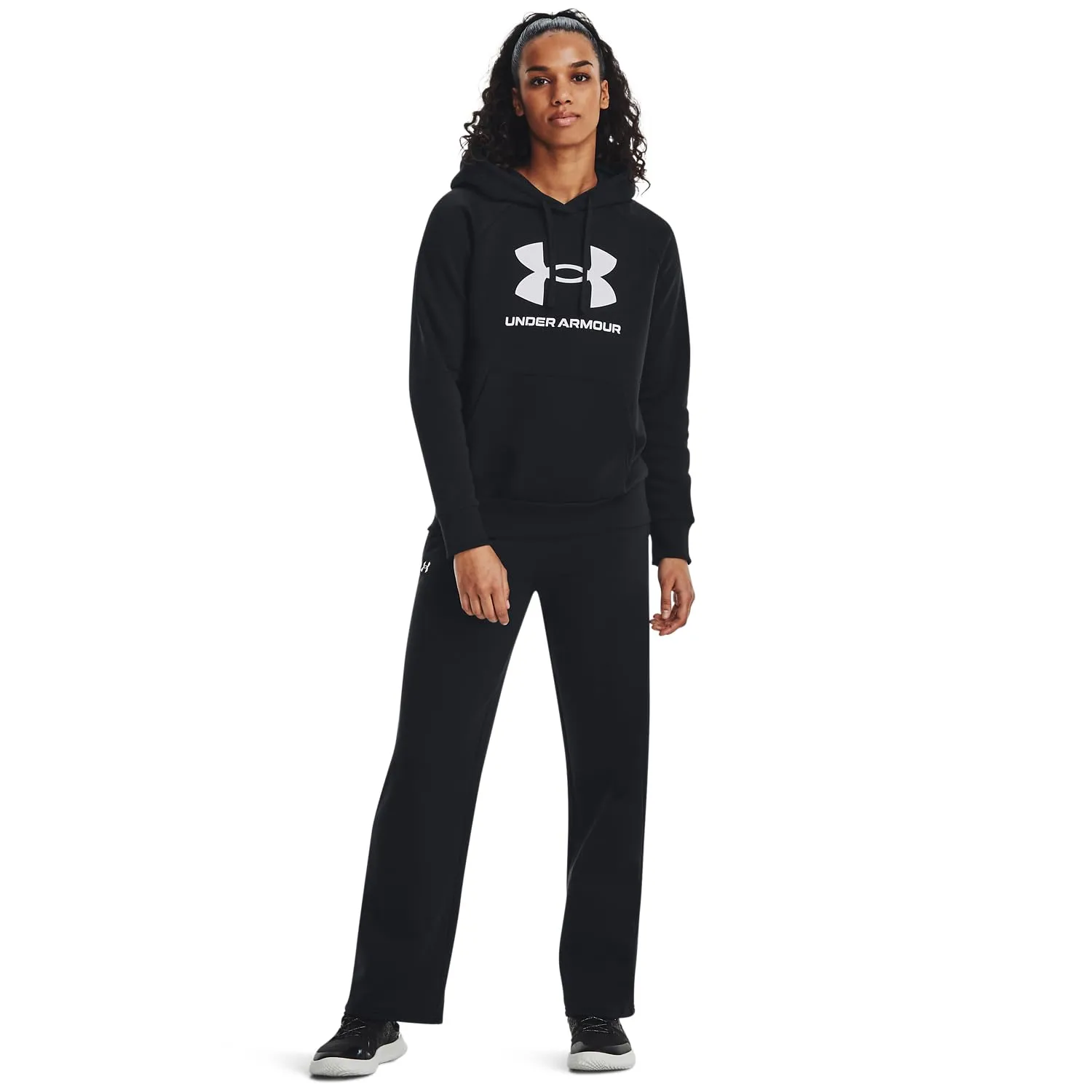 Under Armour Womens Rival Fleece Big Logo Hoodie, (001) Black / / White, Medium