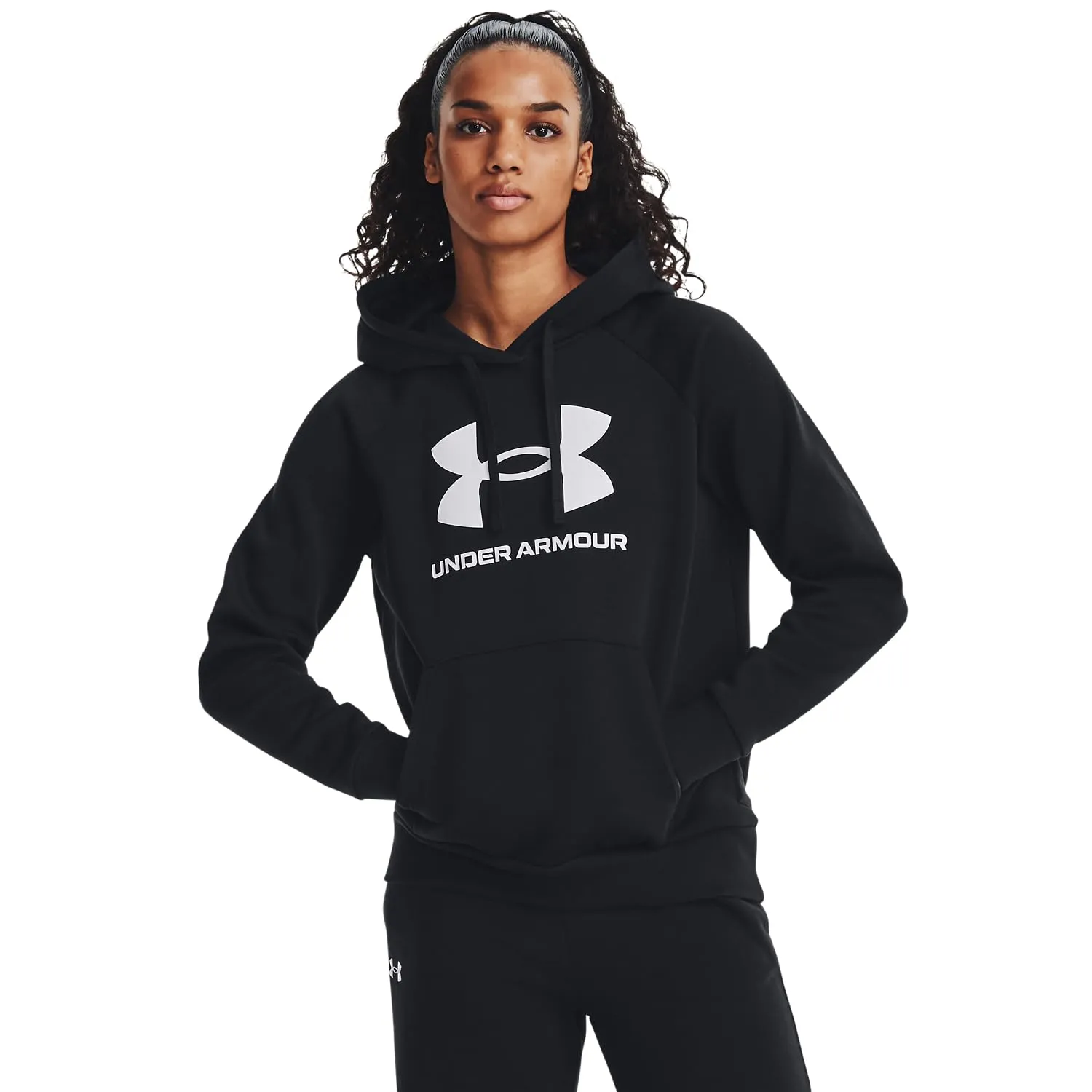 Under Armour Womens Rival Fleece Big Logo Hoodie, (001) Black / / White, Medium