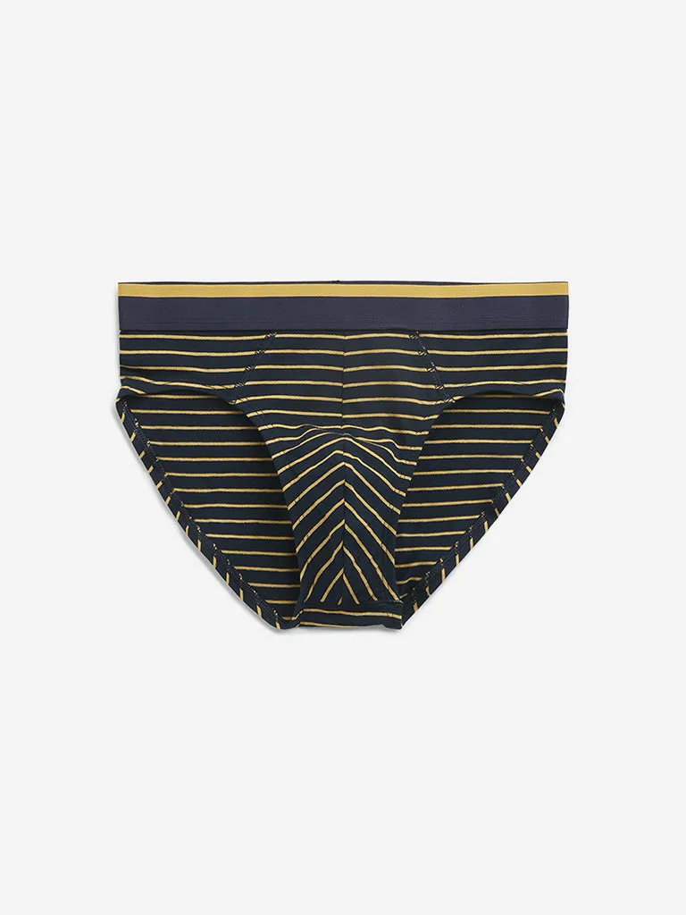 WES Lounge Maroon Striped Cotton Blend Briefs - Pack of 3