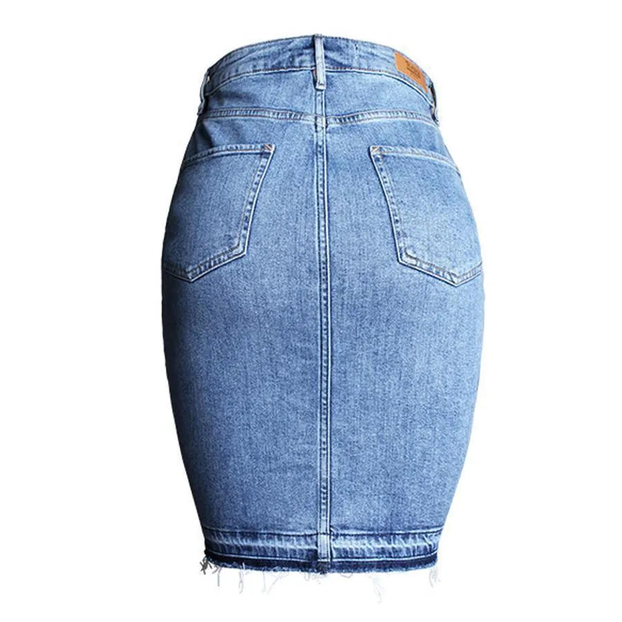 Women Jean Skirt Washed Denim Skirt High Waist