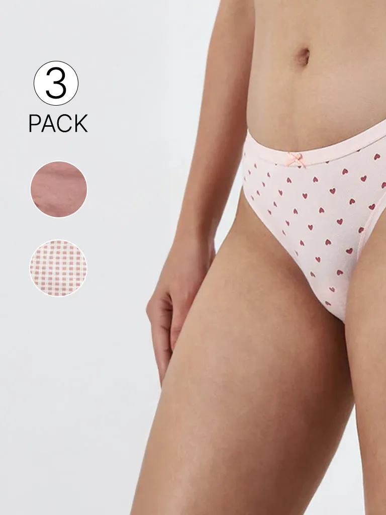 Wunderlove Peach Bikini Cotton Blend Briefs - Pack of 3