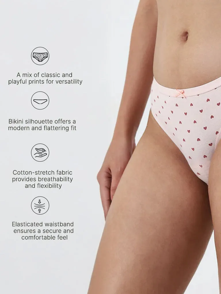 Wunderlove Peach Bikini Cotton Blend Briefs - Pack of 3