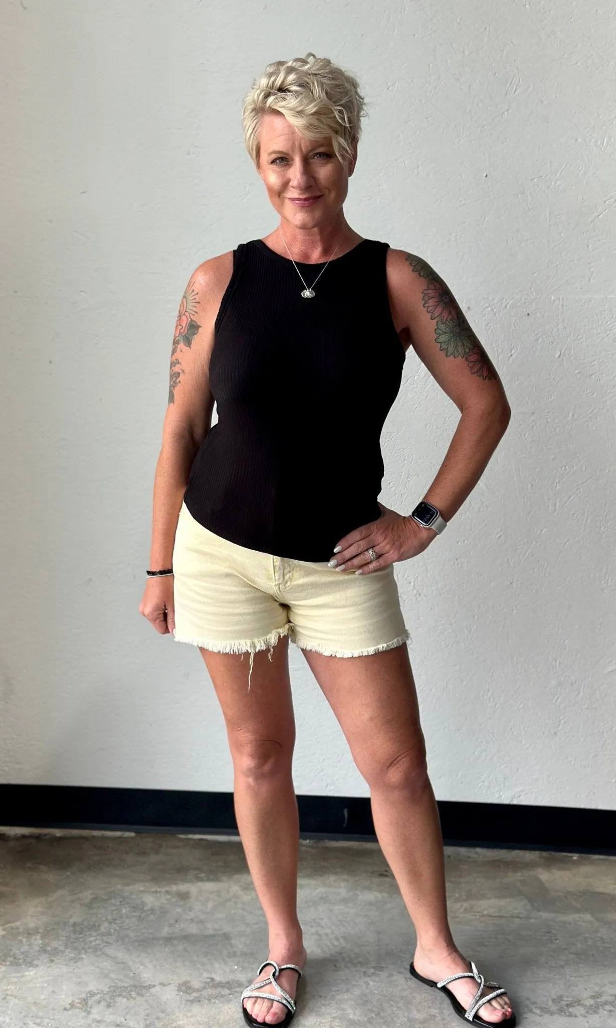 Yellow 80's Acid Washed Mom Shorts