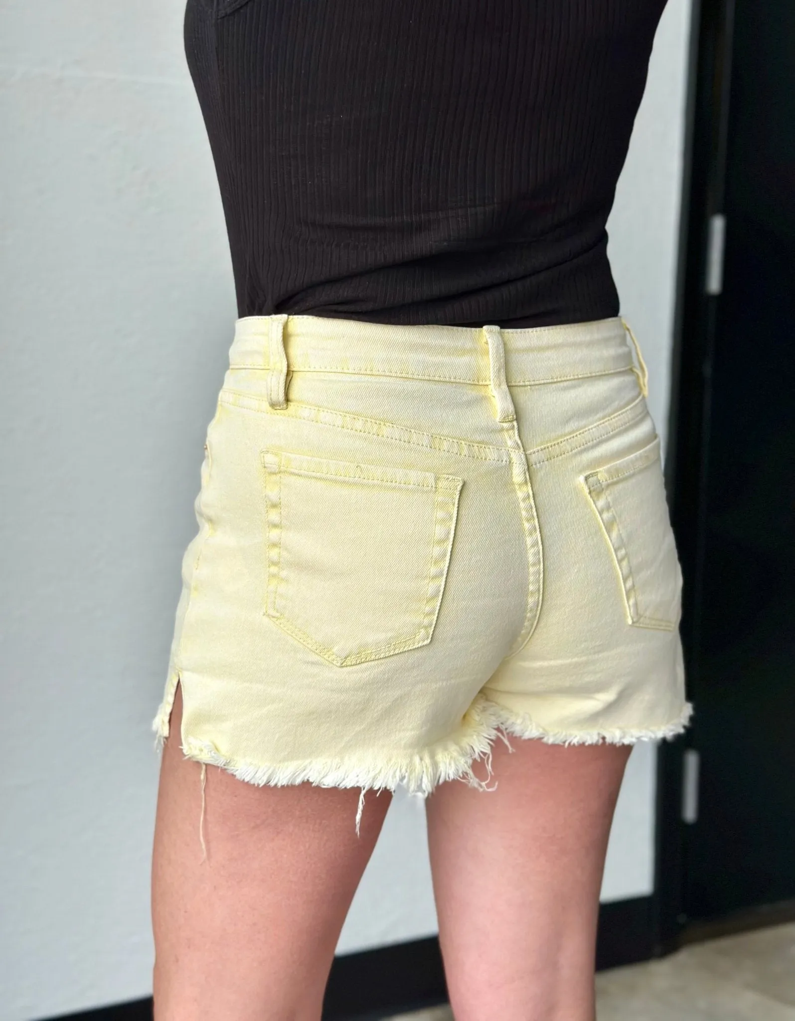 Yellow 80's Acid Washed Mom Shorts