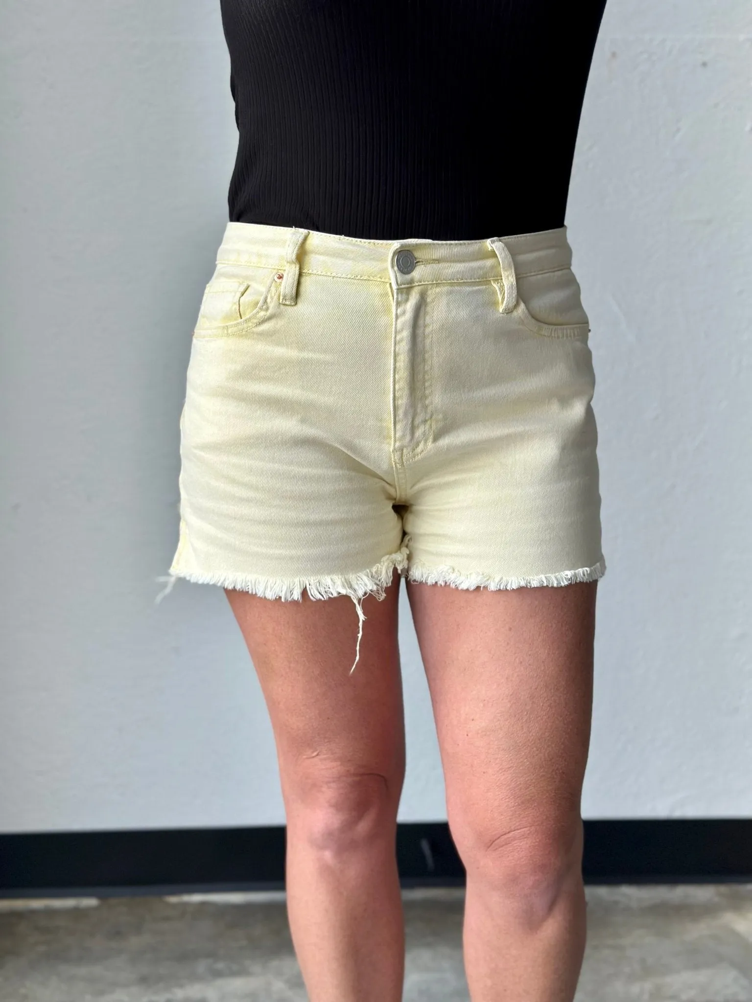 Yellow 80's Acid Washed Mom Shorts