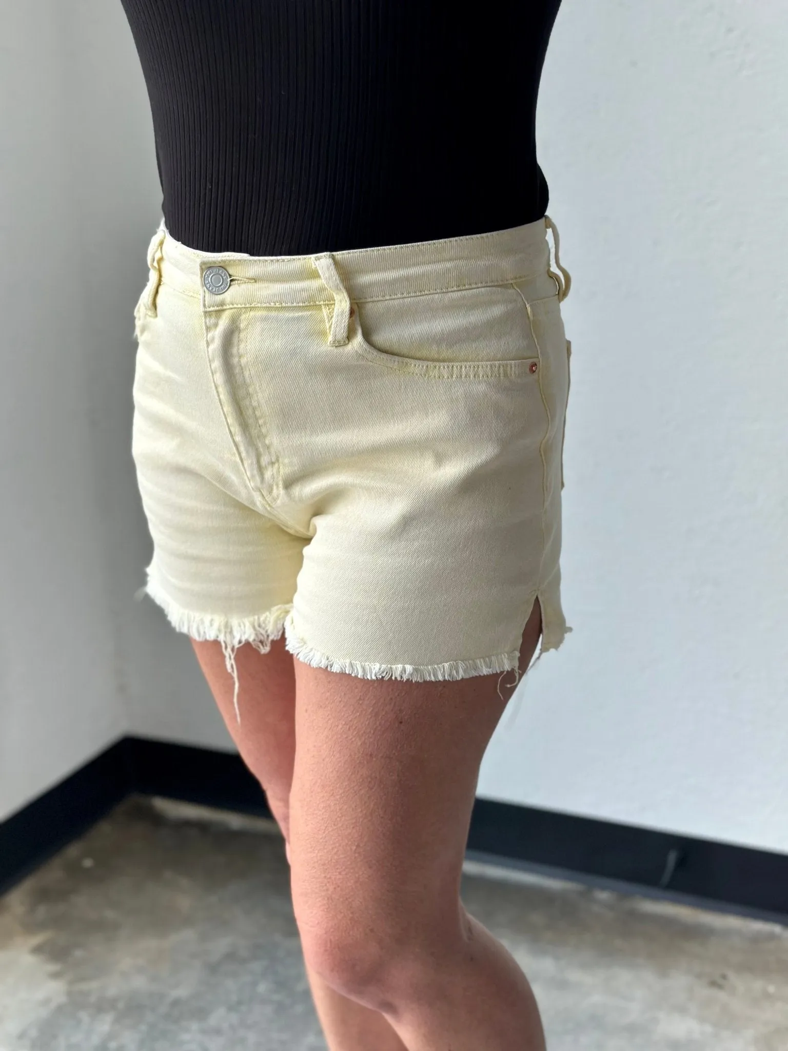 Yellow 80's Acid Washed Mom Shorts